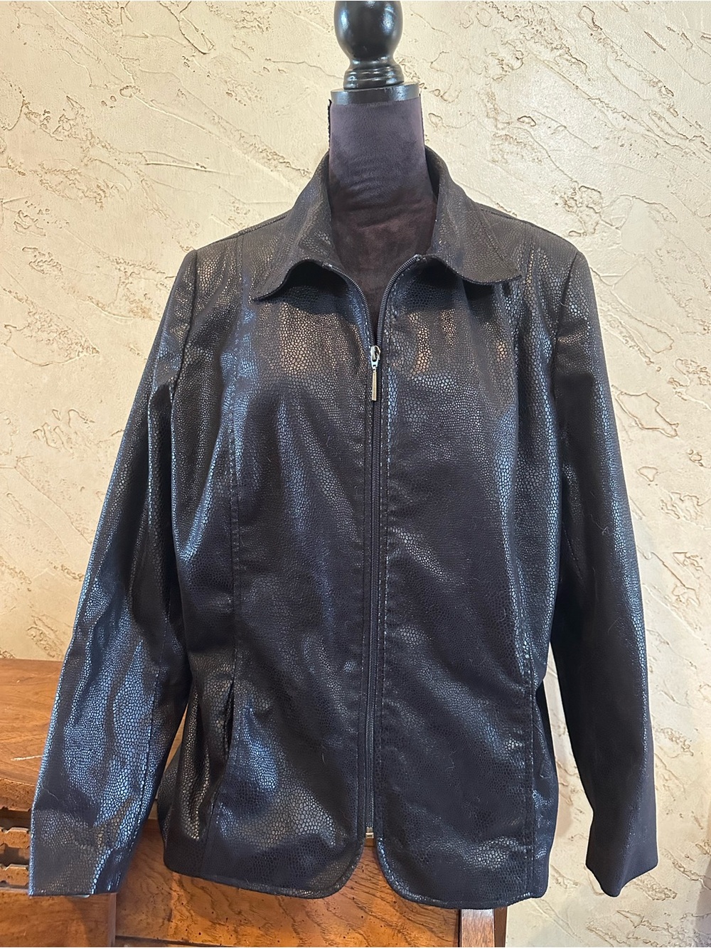 Kim Rogers Black Full Zip-Front Jacket Size 18 EUC
